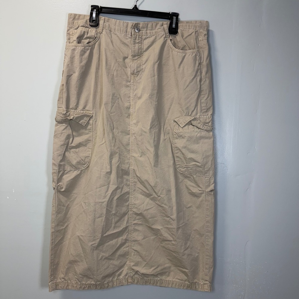 Zara Tan Ripstop Cargo Maxi‎ Skirt Womens XXL Utility Gorpcore Long Khaki Skirt